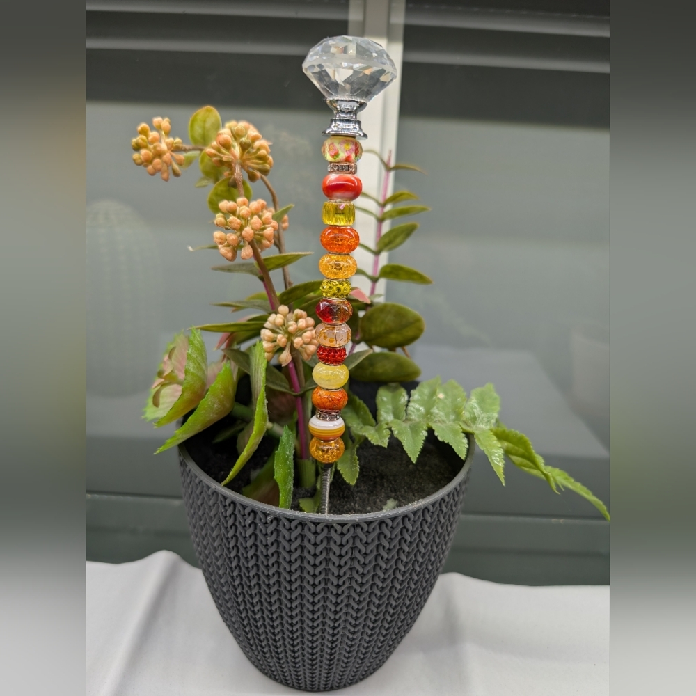 Orange Beaded Fairy Wand/Plant/Garden Stake